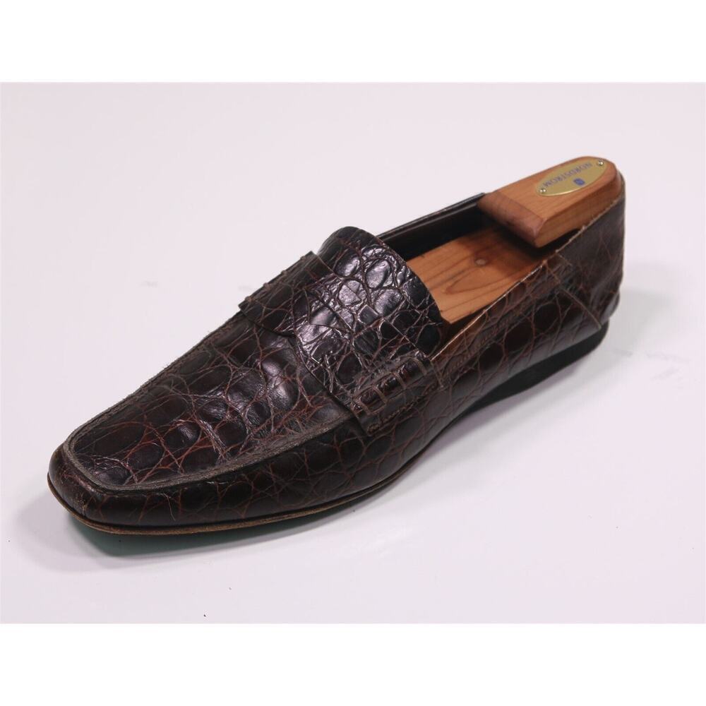 Prada Brown Crocodile Leather Penny Loafers Men's US 8.5